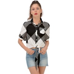 Black And White Diagonal Plaids Tie Front Shirt  by ConteMonfrey