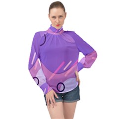 Colorful-abstract-wallpaper-theme High Neck Long Sleeve Chiffon Top by Wegoenart