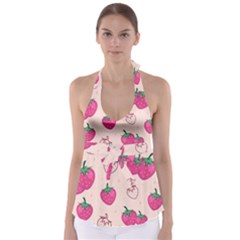 Seamless-strawberry-fruit-pattern-background Babydoll Tankini Top by Wegoenart