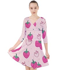 Seamless-strawberry-fruit-pattern-background Quarter Sleeve Front Wrap Dress by Wegoenart