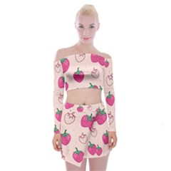 Seamless-strawberry-fruit-pattern-background Off Shoulder Top With Mini Skirt Set by Wegoenart