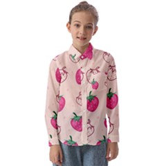 Seamless-strawberry-fruit-pattern-background Kids  Long Sleeve Shirt by Wegoenart