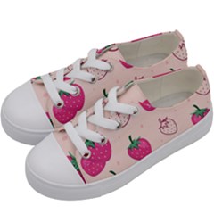 Seamless-strawberry-fruit-pattern-background Kids  Low Top Canvas Sneakers by Wegoenart