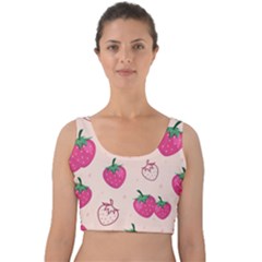 Seamless-strawberry-fruit-pattern-background Velvet Crop Top by Wegoenart