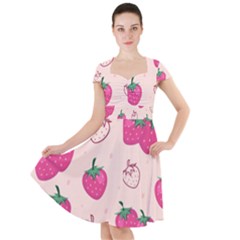 Seamless-strawberry-fruit-pattern-background Cap Sleeve Midi Dress by Wegoenart