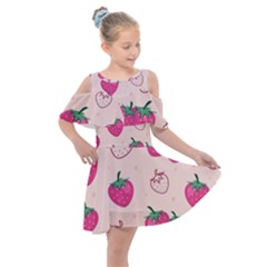 Seamless-strawberry-fruit-pattern-background Kids  Shoulder Cutout Chiffon Dress