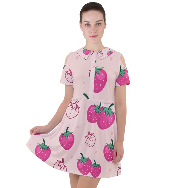 Seamless-strawberry-fruit-pattern-background Short Sleeve Shoulder Cut Out Dress 