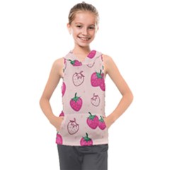 Seamless-strawberry-fruit-pattern-background Kids  Sleeveless Hoodie by Wegoenart