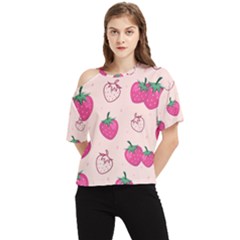 Seamless-strawberry-fruit-pattern-background One Shoulder Cut Out Tee by Wegoenart