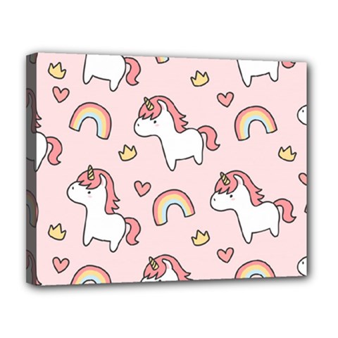 Cute-unicorn-rainbow-seamless-pattern-background Canvas 14  X 11  (stretched) by Wegoenart