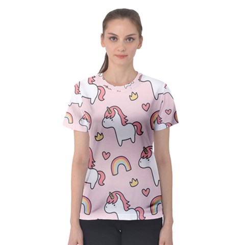 Cute-unicorn-rainbow-seamless-pattern-background Women s Sport Mesh Tee by Wegoenart