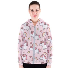 Cute-unicorn-rainbow-seamless-pattern-background Women s Zipper Hoodie