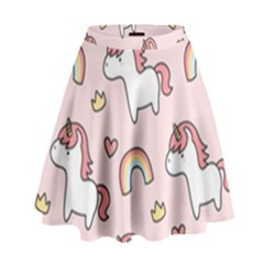 Cute-unicorn-rainbow-seamless-pattern-background High Waist Skirt by Wegoenart