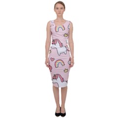 Cute-unicorn-rainbow-seamless-pattern-background Sleeveless Pencil Dress by Wegoenart