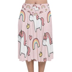 Cute-unicorn-rainbow-seamless-pattern-background Velvet Flared Midi Skirt by Wegoenart