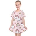 Cute-unicorn-rainbow-seamless-pattern-background Kids  Smock Dress View1