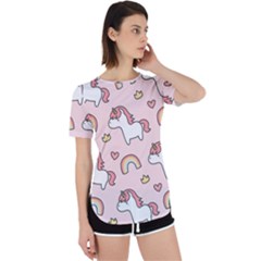 Cute-unicorn-rainbow-seamless-pattern-background Perpetual Short Sleeve T-shirt by Wegoenart