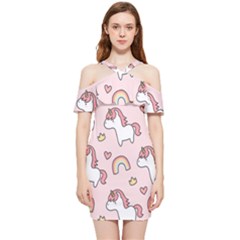 Cute-unicorn-rainbow-seamless-pattern-background Shoulder Frill Bodycon Summer Dress by Wegoenart