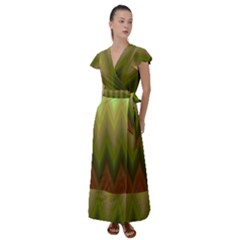 Zig Zag Chevron Classic Pattern Flutter Sleeve Maxi Dress by Celenk