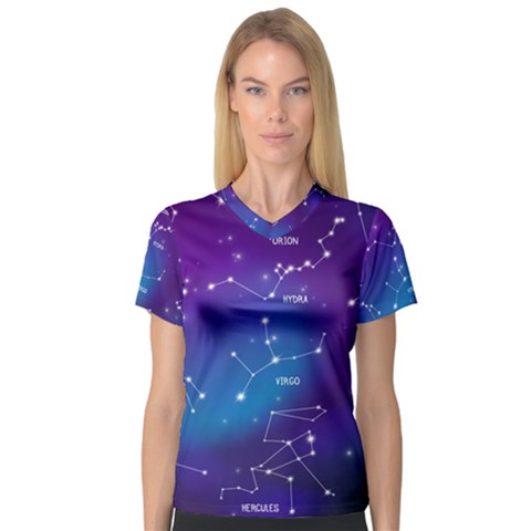 Realistic Night Sky With Constellation V-neck Sport Mesh Tee by Wegoenart