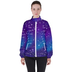 Realistic Night Sky With Constellation Women s High Neck Windbreaker