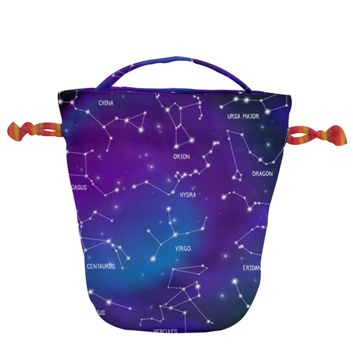 Realistic Night Sky With Constellation Drawstring Bucket Bag