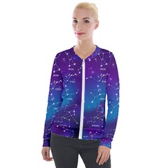 Realistic Night Sky With Constellation Velvet Zip Up Jacket