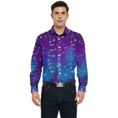 Realistic Night Sky With Constellation Men s Long Sleeve Pocket Shirt  by Wegoenart