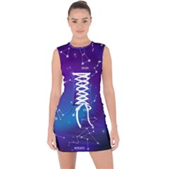 Realistic Night Sky With Constellation Lace Up Front Bodycon Dress