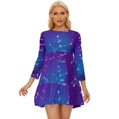 Realistic Night Sky With Constellation Long Sleeve Babydoll Dress by Wegoenart