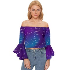 Realistic Night Sky With Constellation Off Shoulder Flutter Bell Sleeve Top by Wegoenart