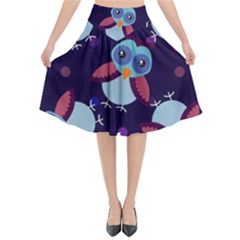 Owl Pattern Background Flared Midi Skirt