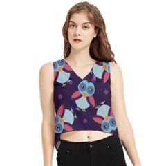 Owl Pattern Background V-neck Cropped Tank Top by Wegoenart