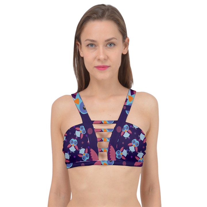 Owl Pattern Background Cage Up Bikini Top