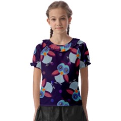 Owl Pattern Background Kids  Frill Chiffon Blouse by Wegoenart