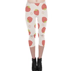 Strawberries Pattern Design Capri Leggings  by Wegoenart