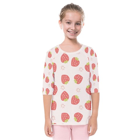 Strawberries Pattern Design Kids  Quarter Sleeve Raglan Tee by Wegoenart