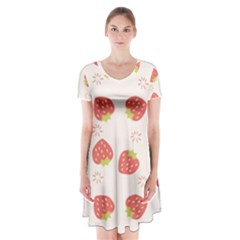 Strawberries Pattern Design Short Sleeve V-neck Flare Dress by Wegoenart