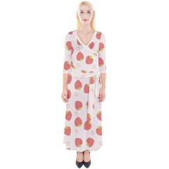 Strawberries Pattern Design Quarter Sleeve Wrap Maxi Dress by Wegoenart