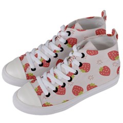 Strawberries Pattern Design Women s Mid-top Canvas Sneakers by Wegoenart