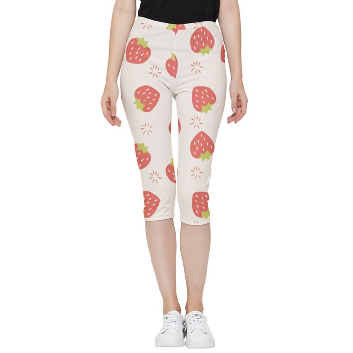 Strawberries Pattern Design Inside Out Lightweight Velour Capri Leggings 