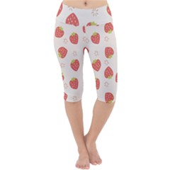 Strawberries Pattern Design Lightweight Velour Cropped Yoga Leggings by Wegoenart