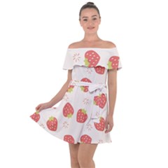 Strawberries Pattern Design Off Shoulder Velour Dress by Wegoenart