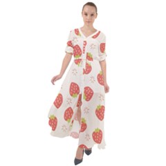 Strawberries Pattern Design Waist Tie Boho Maxi Dress