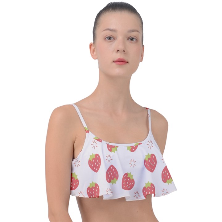 Strawberries Pattern Design Frill Bikini Top