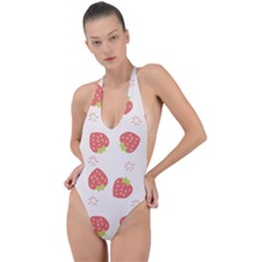 Strawberries Pattern Design Backless Halter One Piece Swimsuit by Wegoenart