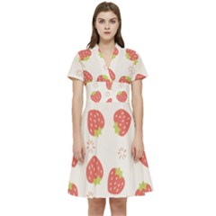 Strawberries Pattern Design Short Sleeve Waist Detail Dress by Wegoenart