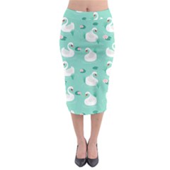 Elegant Swan Seamless Pattern Midi Pencil Skirt by Wegoenart