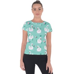 Elegant Swan Seamless Pattern Short Sleeve Sports Top  by Wegoenart