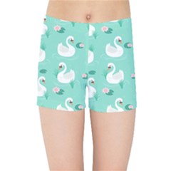 Elegant Swan Seamless Pattern Kids  Sports Shorts by Wegoenart